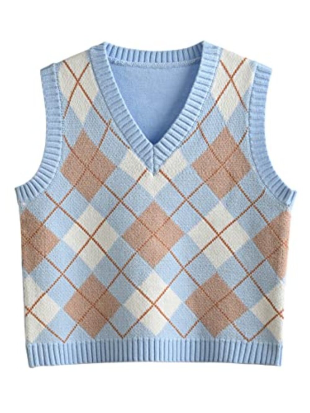 Women's Preppy Sleeveless Knit Sweater Vest, Y2K Argyle Crop Tank Top, Retro